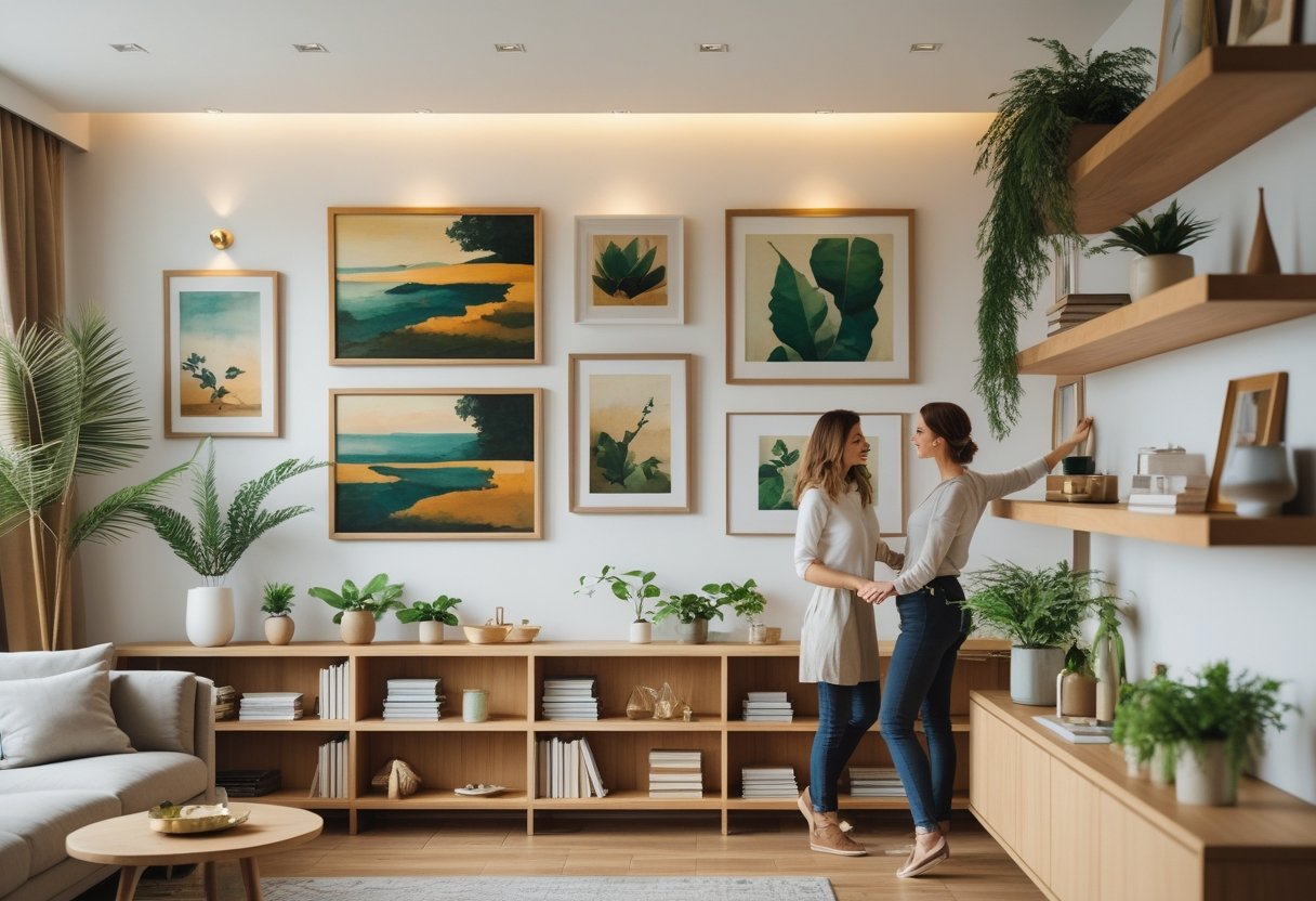 Sådan skaber du en harmonisk stue med malerier og træhylder