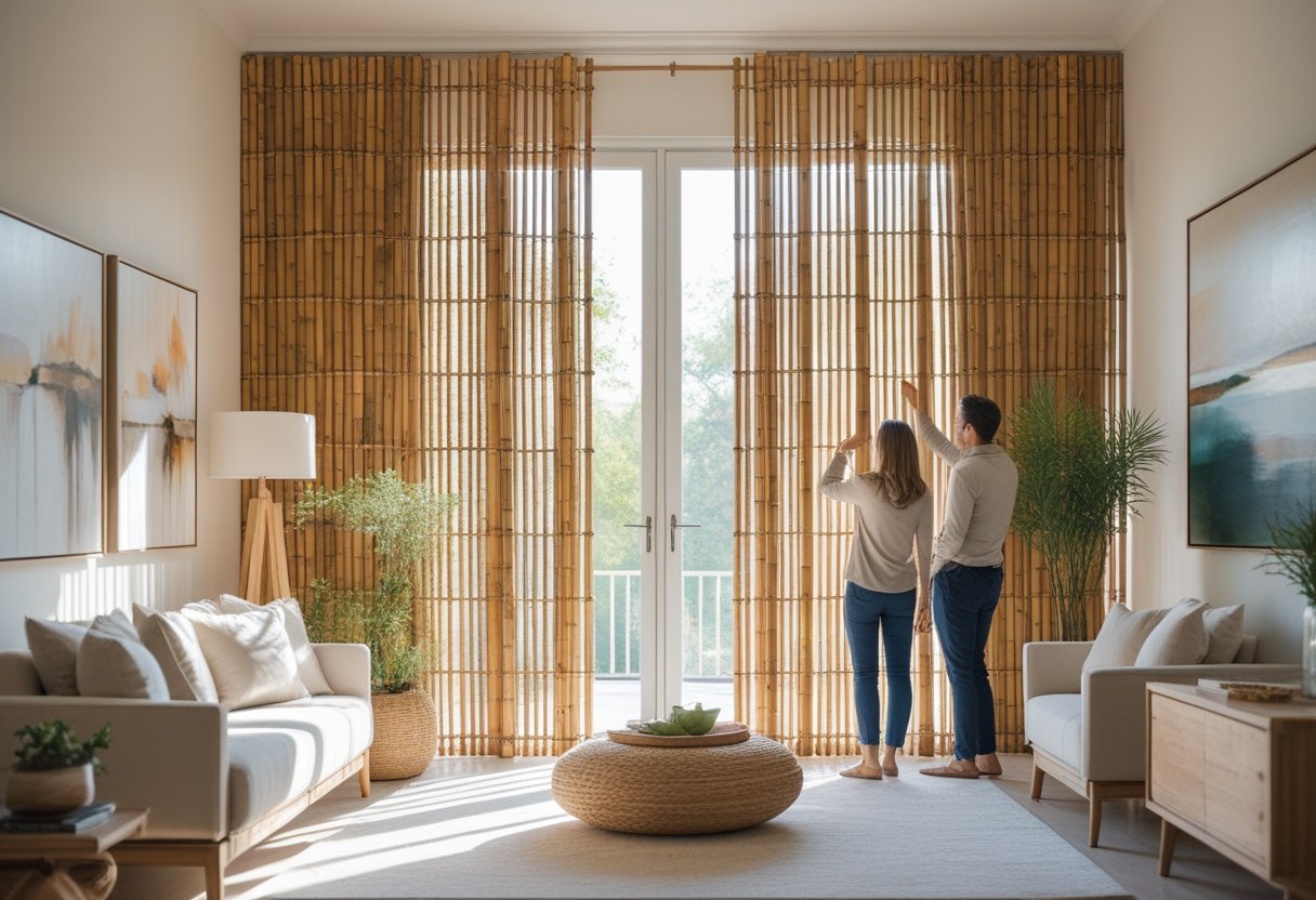 Creating a harmonious living room with paintings and curtains made from bamboo